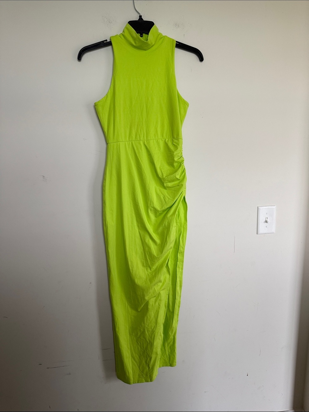 superdown Neon Lime High-Neck Sleeveless Ruched Maxi Dress
